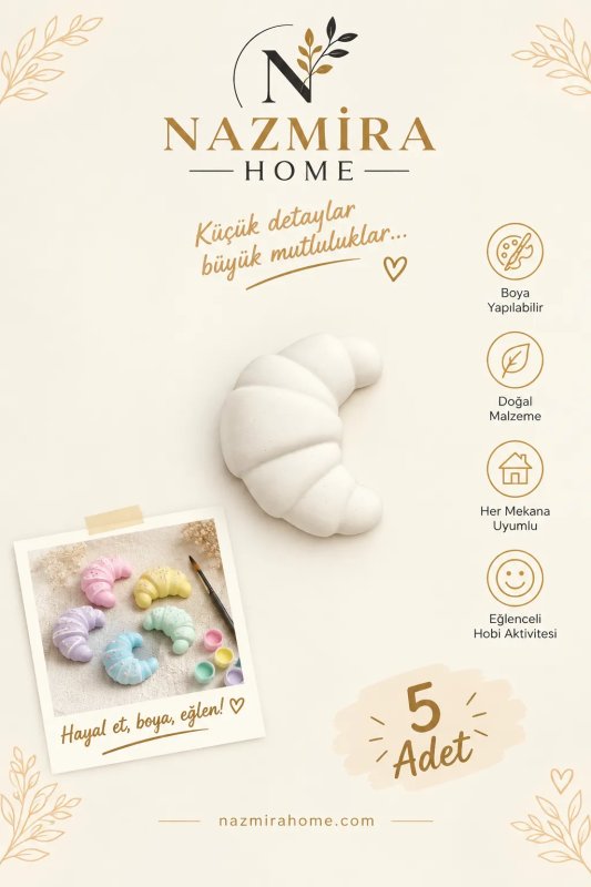 Boyanabilir Kruvasan Hobi Taşı 5 Adet – Taş Tozu, 7 x 5 cm